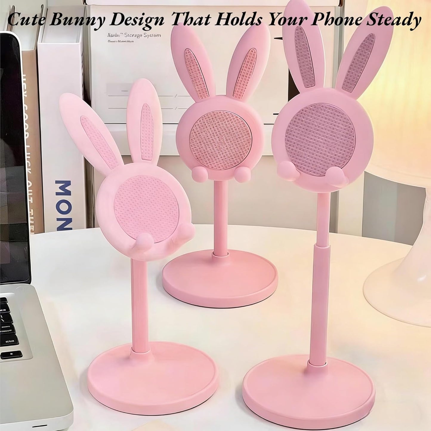 1 Pack Cute Phone Stand，Bunny Favor Cell Phone Stand for Desk，Cute Rabbit Phone Holder Compatible with Iphone, Kindle, Ipad, Switch, 4-10In All Phones (Pink)