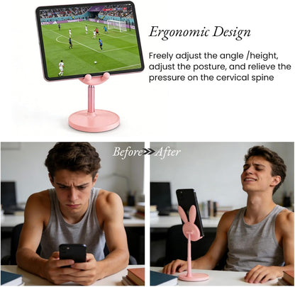 1 Pack Cute Phone Stand，Bunny Favor Cell Phone Stand for Desk，Cute Rabbit Phone Holder Compatible with Iphone, Kindle, Ipad, Switch, 4-10In All Phones (Pink)