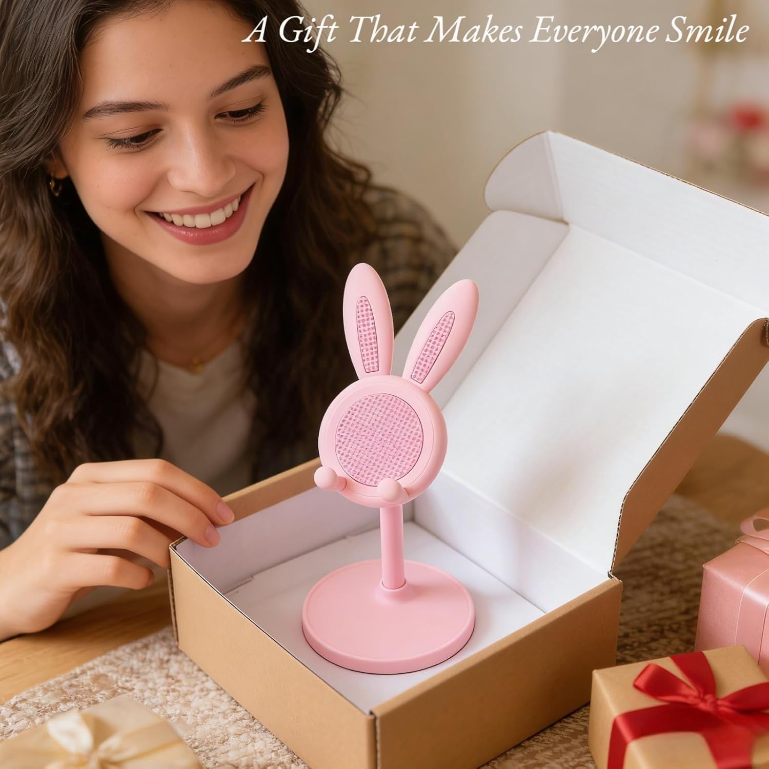 1 Pack Cute Phone Stand，Bunny Favor Cell Phone Stand for Desk，Cute Rabbit Phone Holder Compatible with Iphone, Kindle, Ipad, Switch, 4-10In All Phones (Pink)